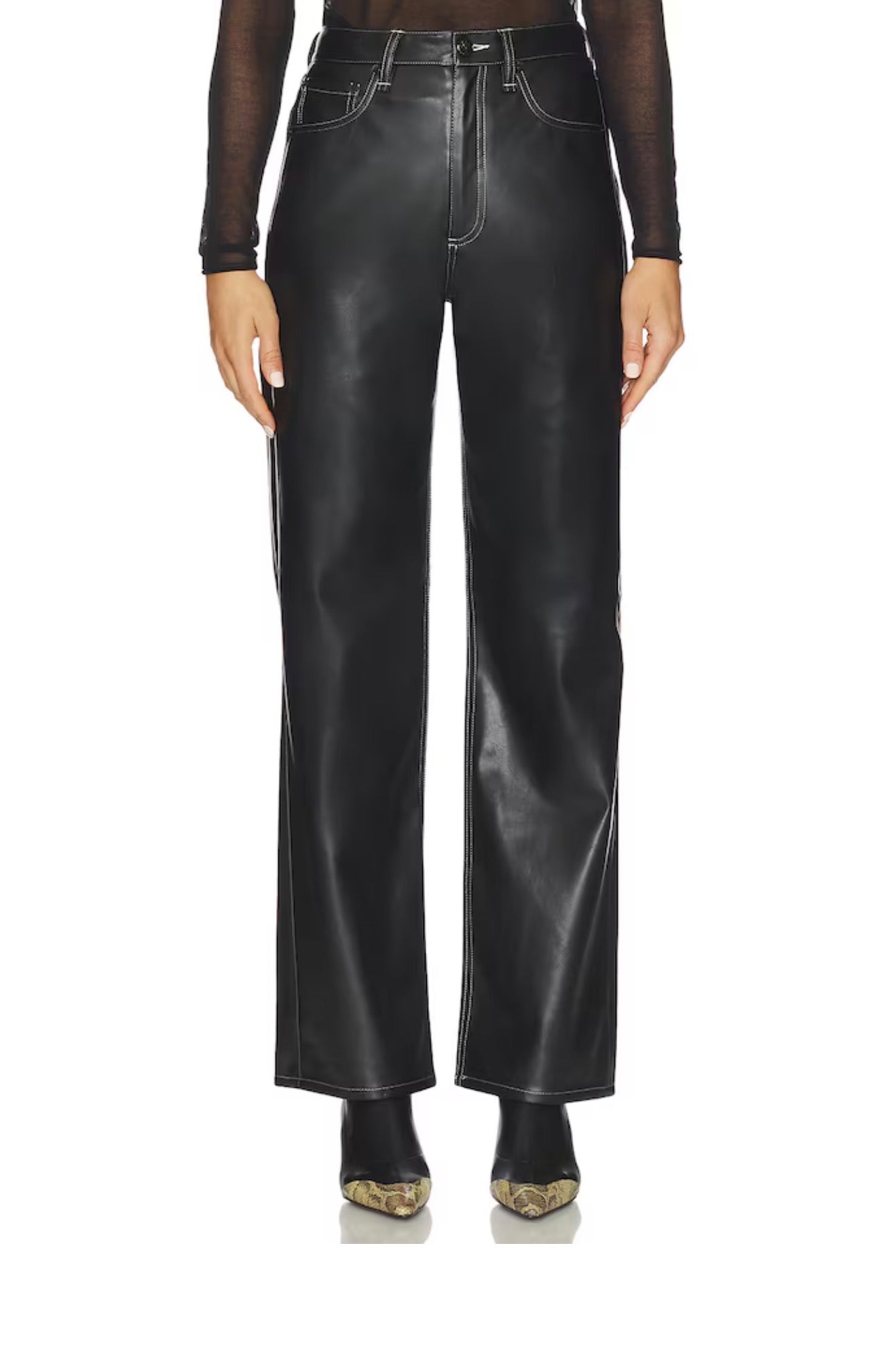 RAG & BONE SHEA FAUX LEATHER STRAIGHT PANT IN BLACK