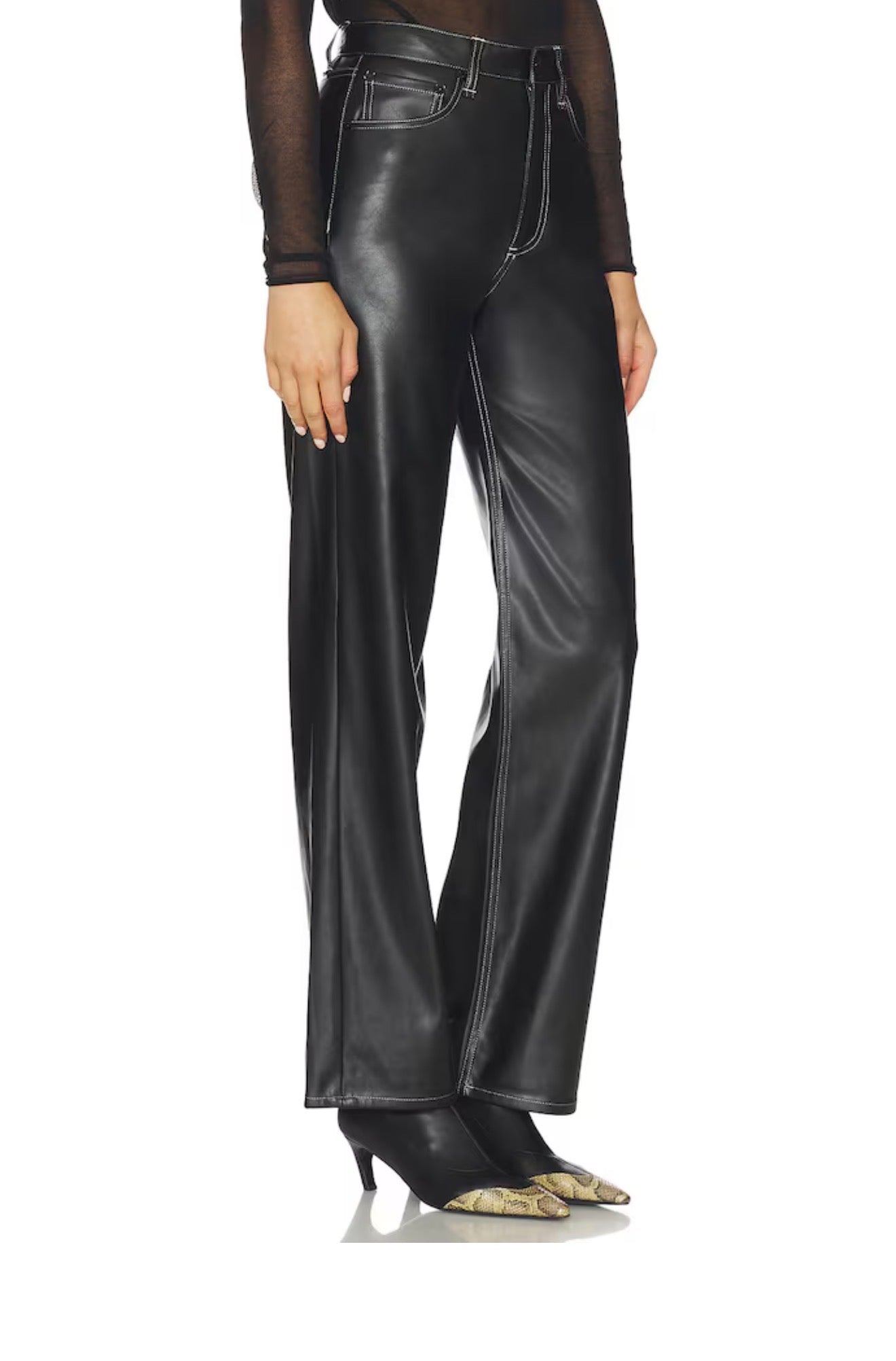 RAG & BONE SHEA FAUX LEATHER STRAIGHT PANT IN BLACK