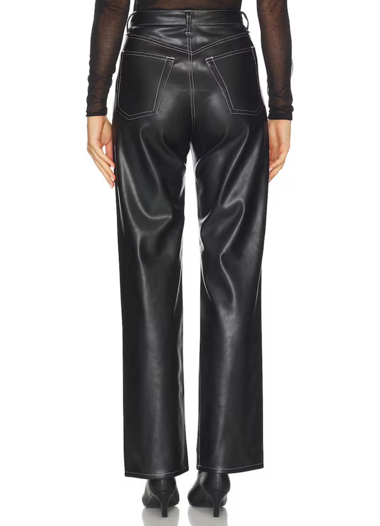 RAG & BONE SHEA FAUX LEATHER STRAIGHT PANT IN BLACK