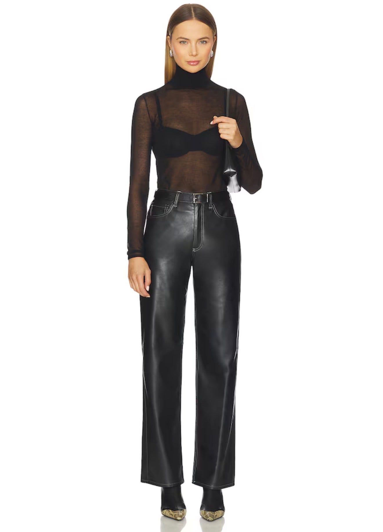 RAG & BONE SHEA FAUX LEATHER STRAIGHT PANT IN BLACK
