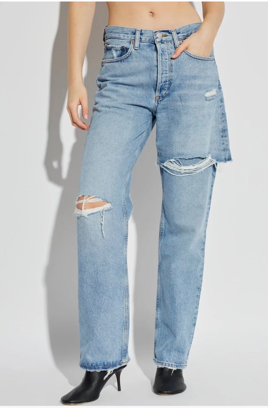 AGOLDE AMRYN DOUBLE LAYER RIPPED STRAIGHT LEG JEANS