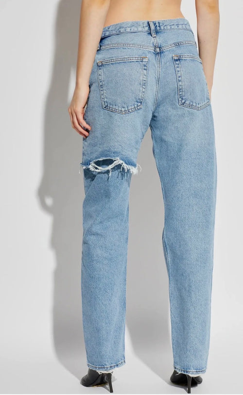 AGOLDE AMRYN DOUBLE LAYER RIPPED STRAIGHT LEG JEANS