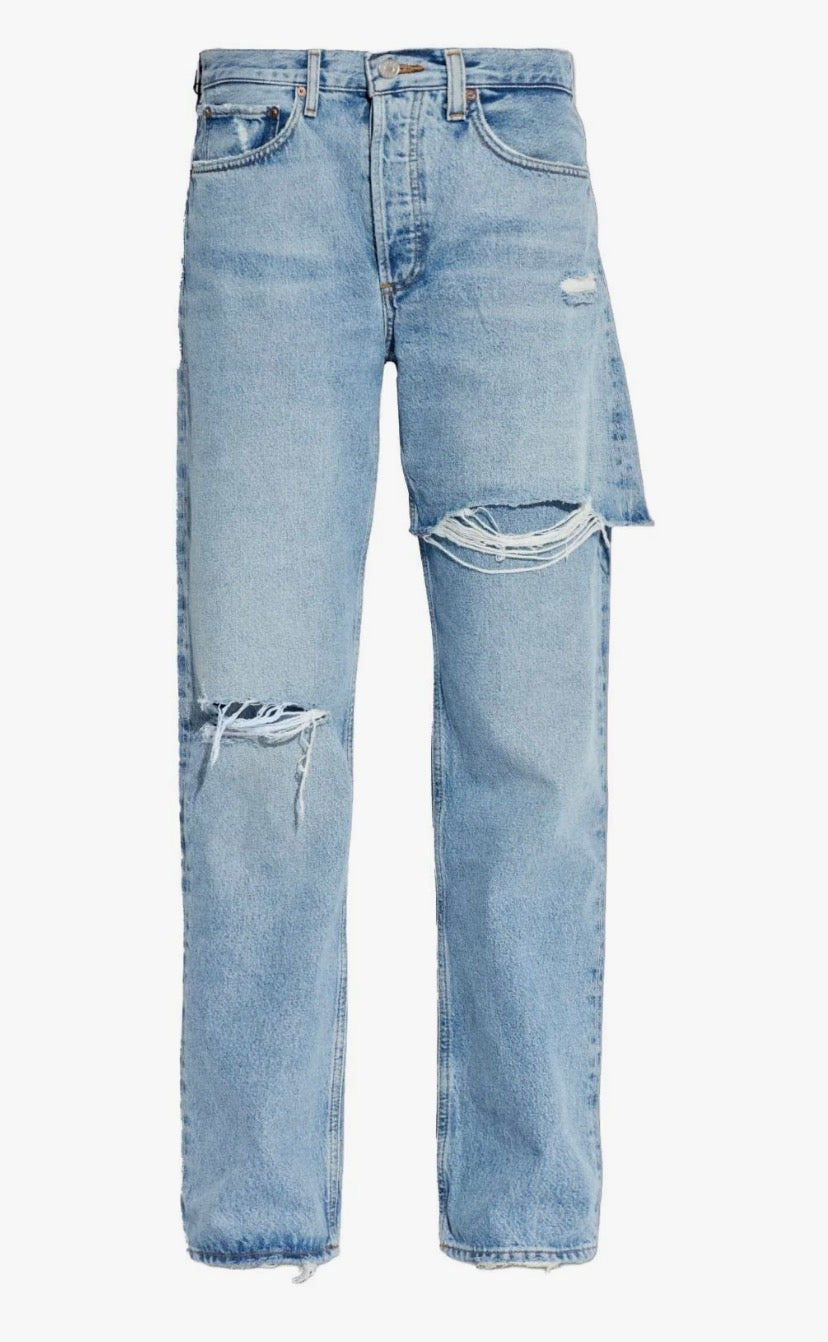 AGOLDE AMRYN DOUBLE LAYER RIPPED STRAIGHT LEG JEANS