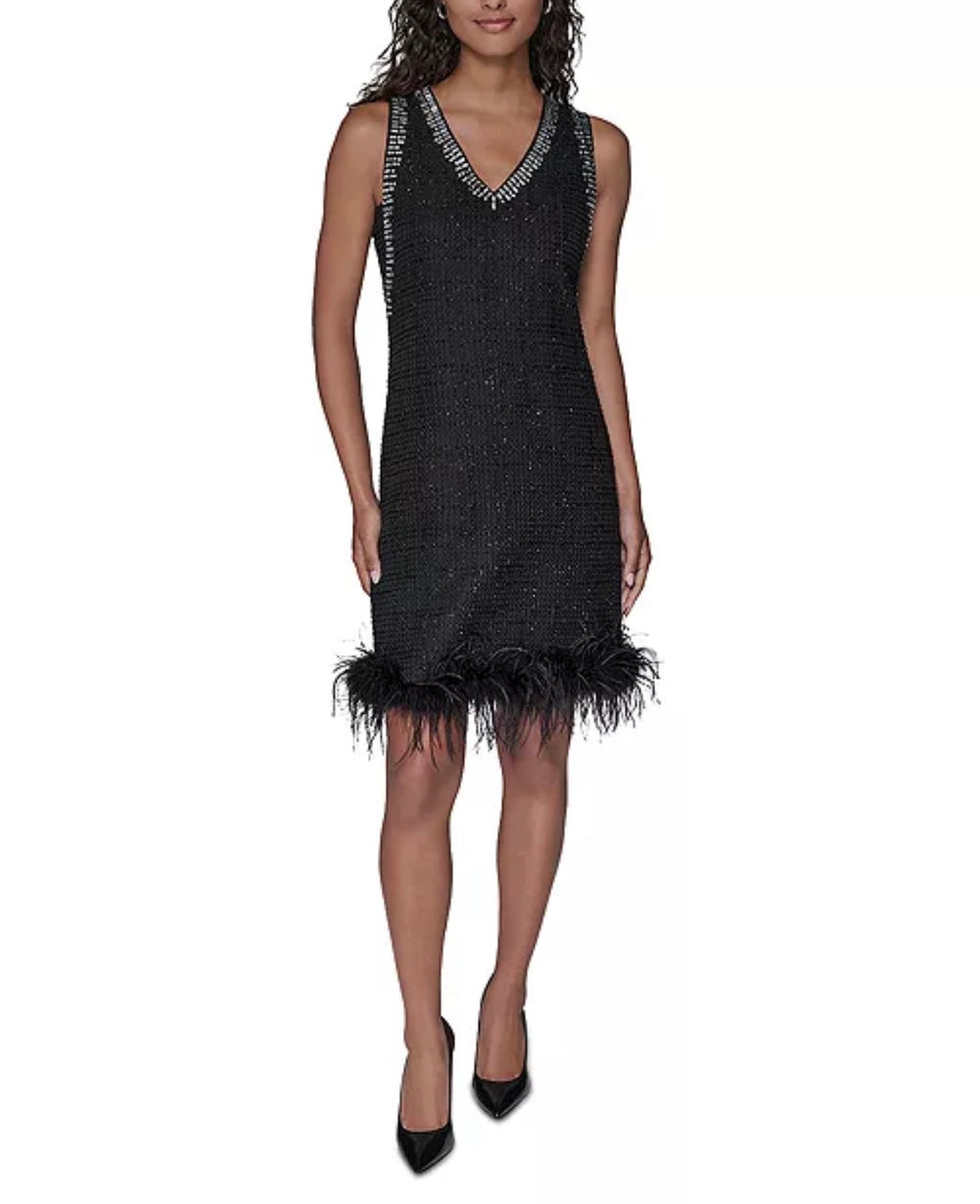 KARL LAGERFELD PARIS Feather Trim Shift Dress