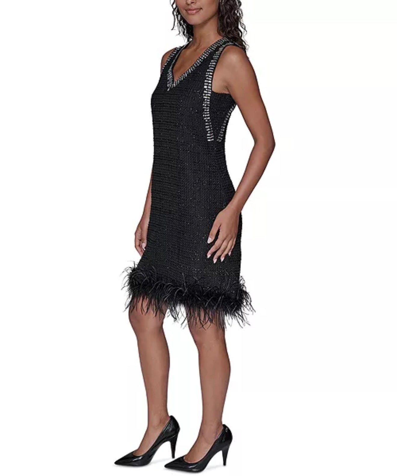 KARL LAGERFELD PARIS Feather Trim Shift Dress