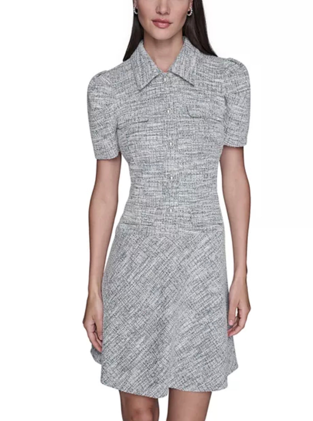 KARL LAGERFELD PARIS Tweed Knit A Line Dress