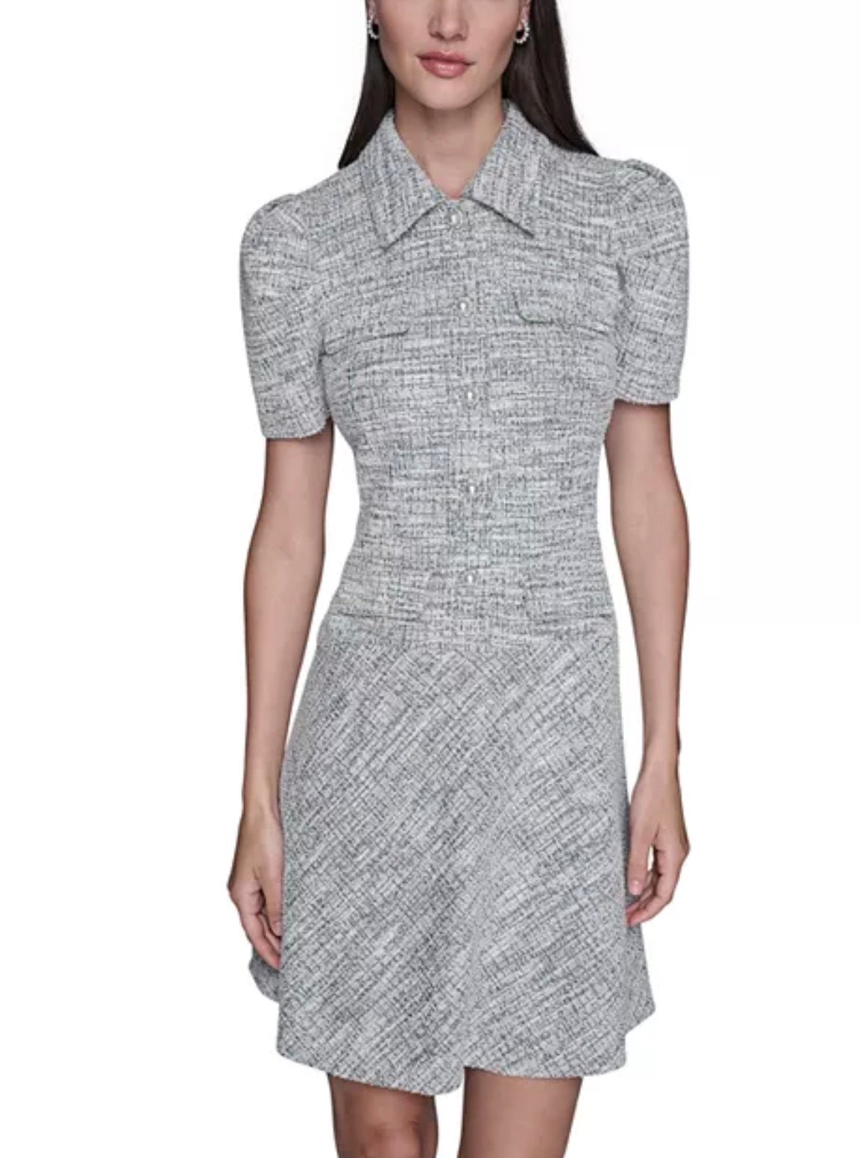 KARL LAGERFELD PARIS Tweed Knit A Line Dress