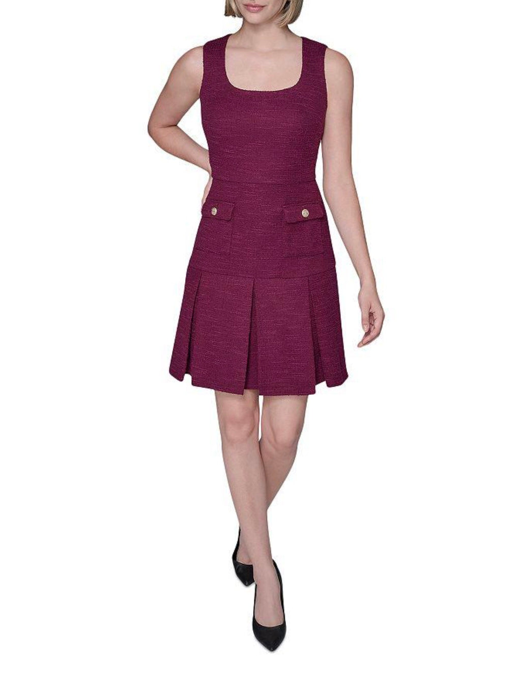 Karl Lagerfeld Paris Women's Textured Tweed Square Neck Mini Dress
