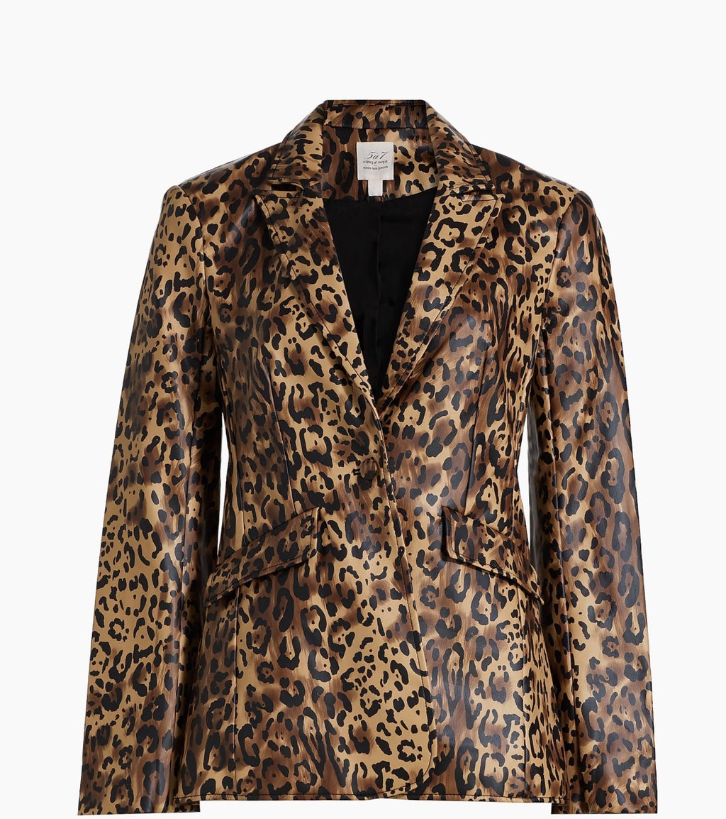 Cinq à Sept Cheyenne Leopard Faux-Leather Blazer