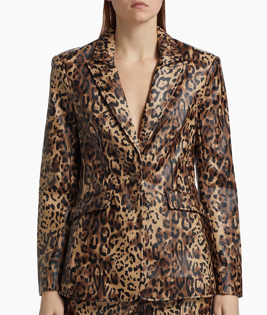 Cinq à Sept Cheyenne Leopard Faux-Leather Blazer