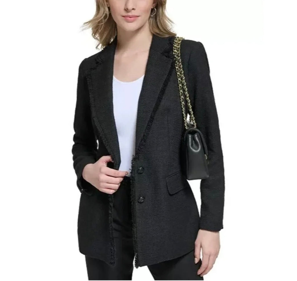 KARL LAGERFELD PARIS Women s Fringe-Trim Blazer Black