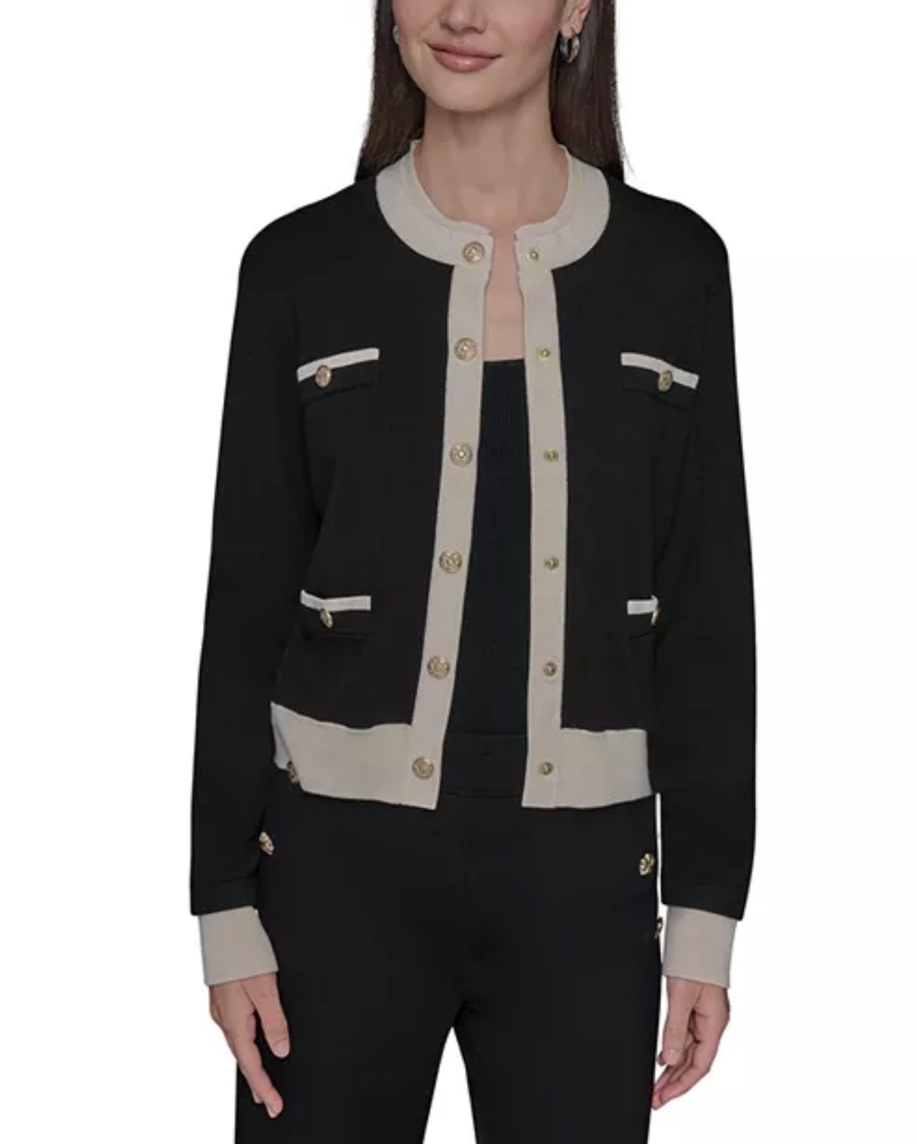 KARL LAGERFELD PARIS Contrast Trim Cardigan