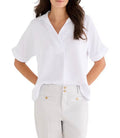 NIC + ZOE Devon Collar Split Neck Short Dolman Sleeve Shirt