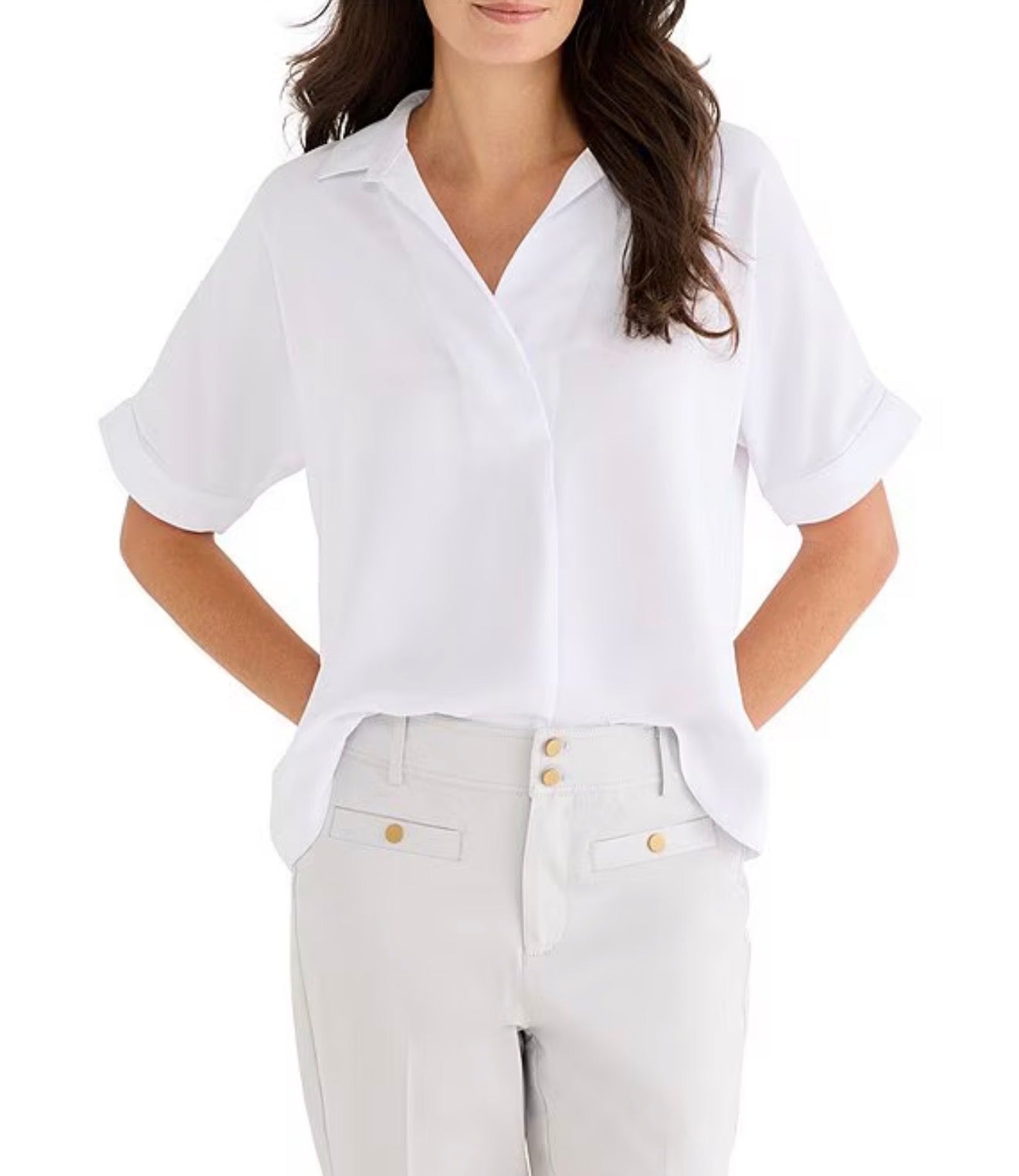 NIC + ZOE Devon Collar Split Neck Short Dolman Sleeve Shirt