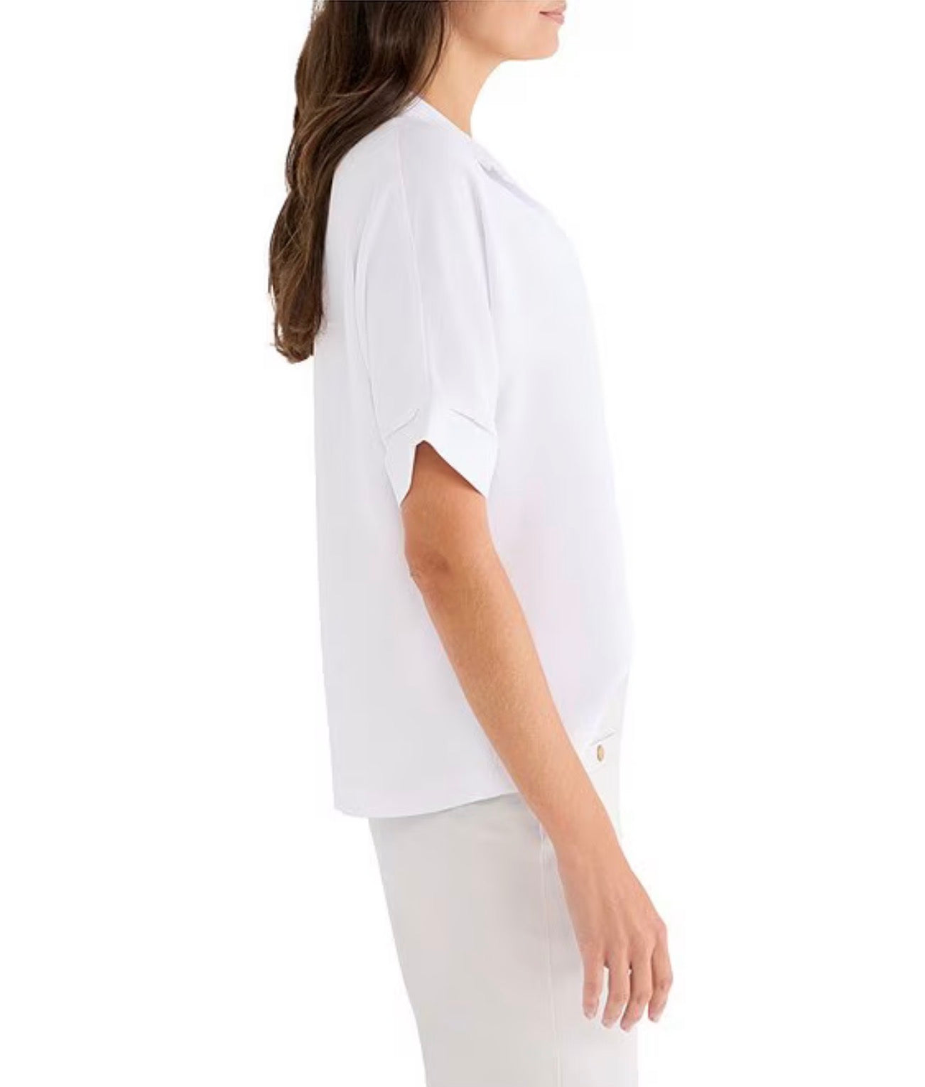 NIC + ZOE Devon Collar Split Neck Short Dolman Sleeve Shirt