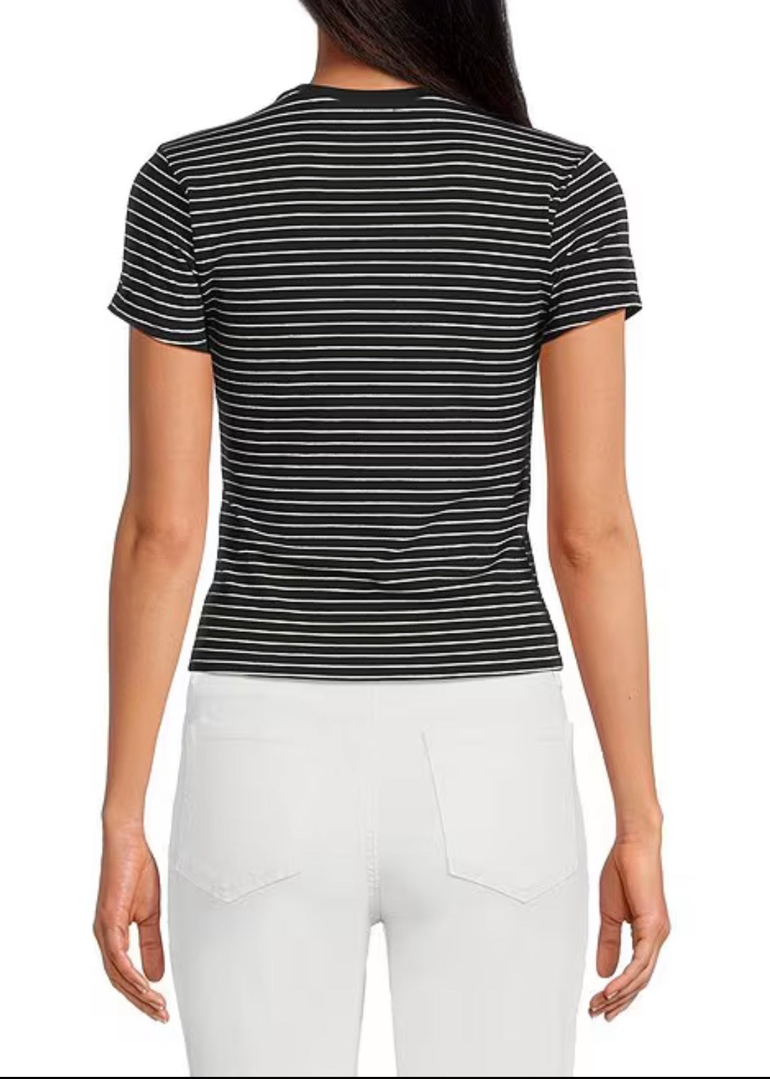 Good American Super Stretch Stripe Crew Neck Short Sleeve Baby Tee