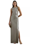 Lauren Ralph Lauren Buckle Trim Metallic Sleeveless Gown