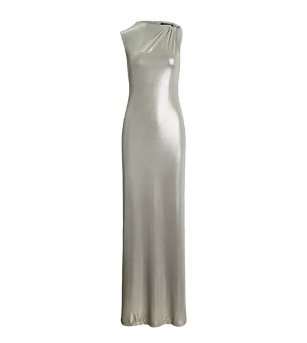 Lauren Ralph Lauren Buckle Trim Metallic Sleeveless Gown