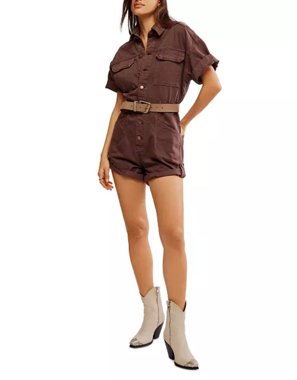 Free People Women's Marci Cotton Cuffed Shortalls