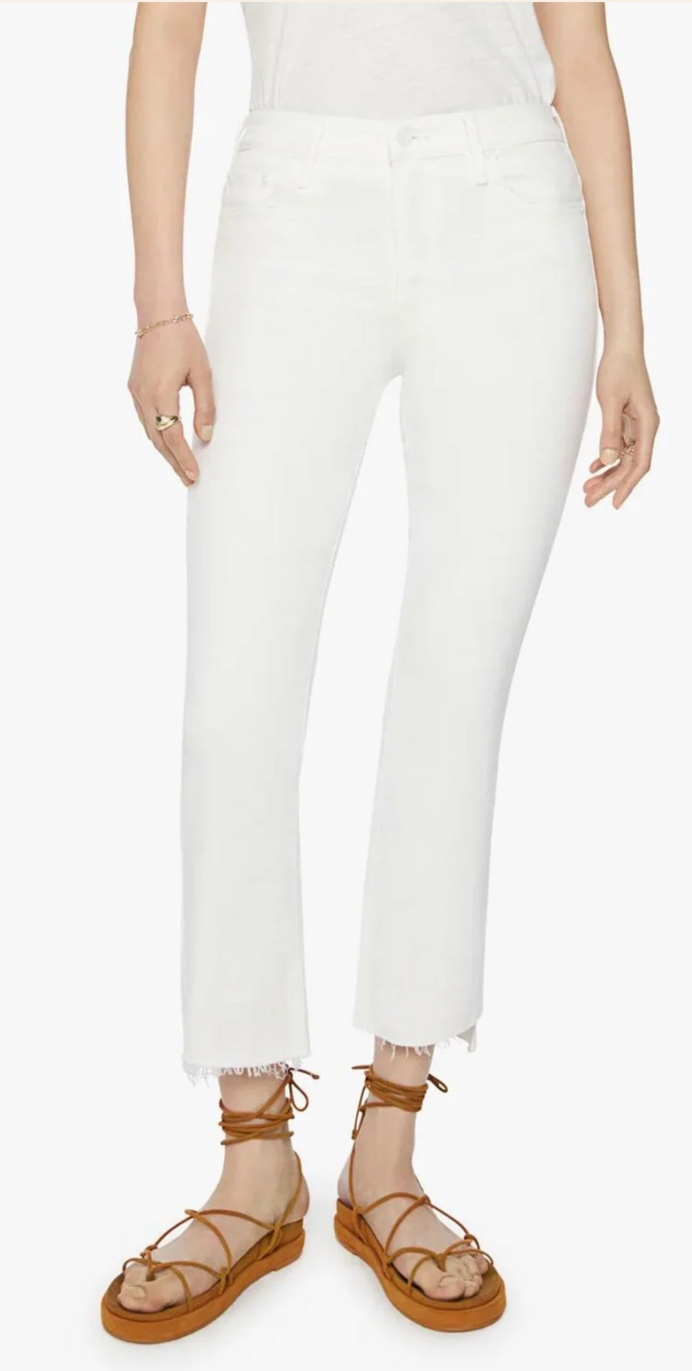 MOTHER INSIDER CROP STEP FRAY WHITE