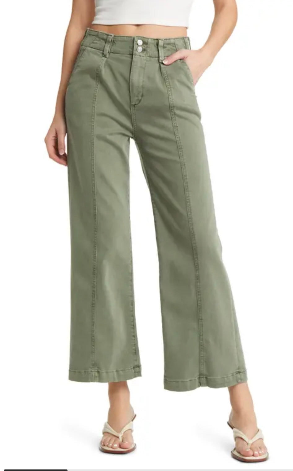 PAIGE Ivy Green Brooklyn High Waist Crop Wide Leg Pants in Vintage