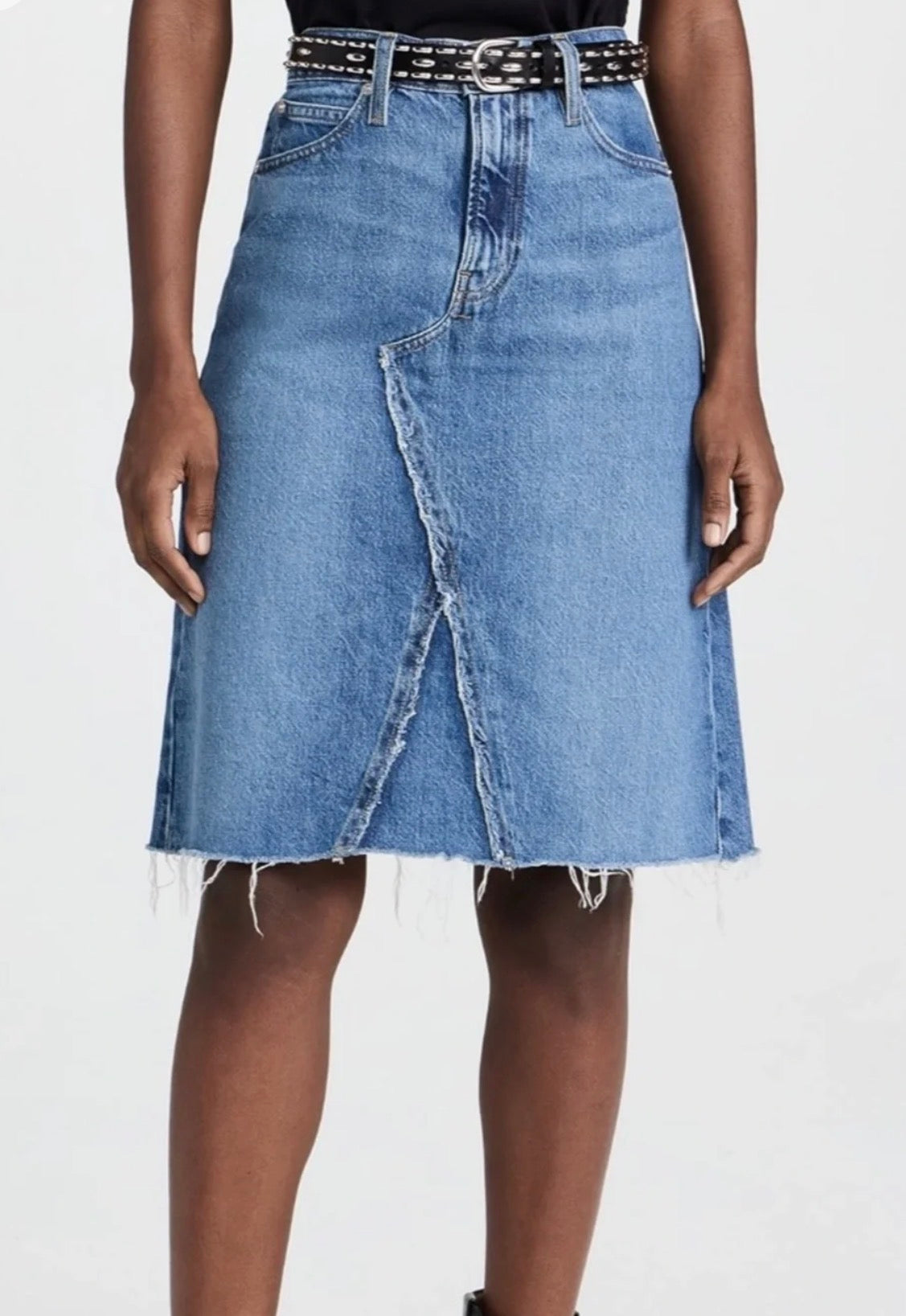 FRAME Deconstructed Denim A Line Midi Skirt In Mabel Blue