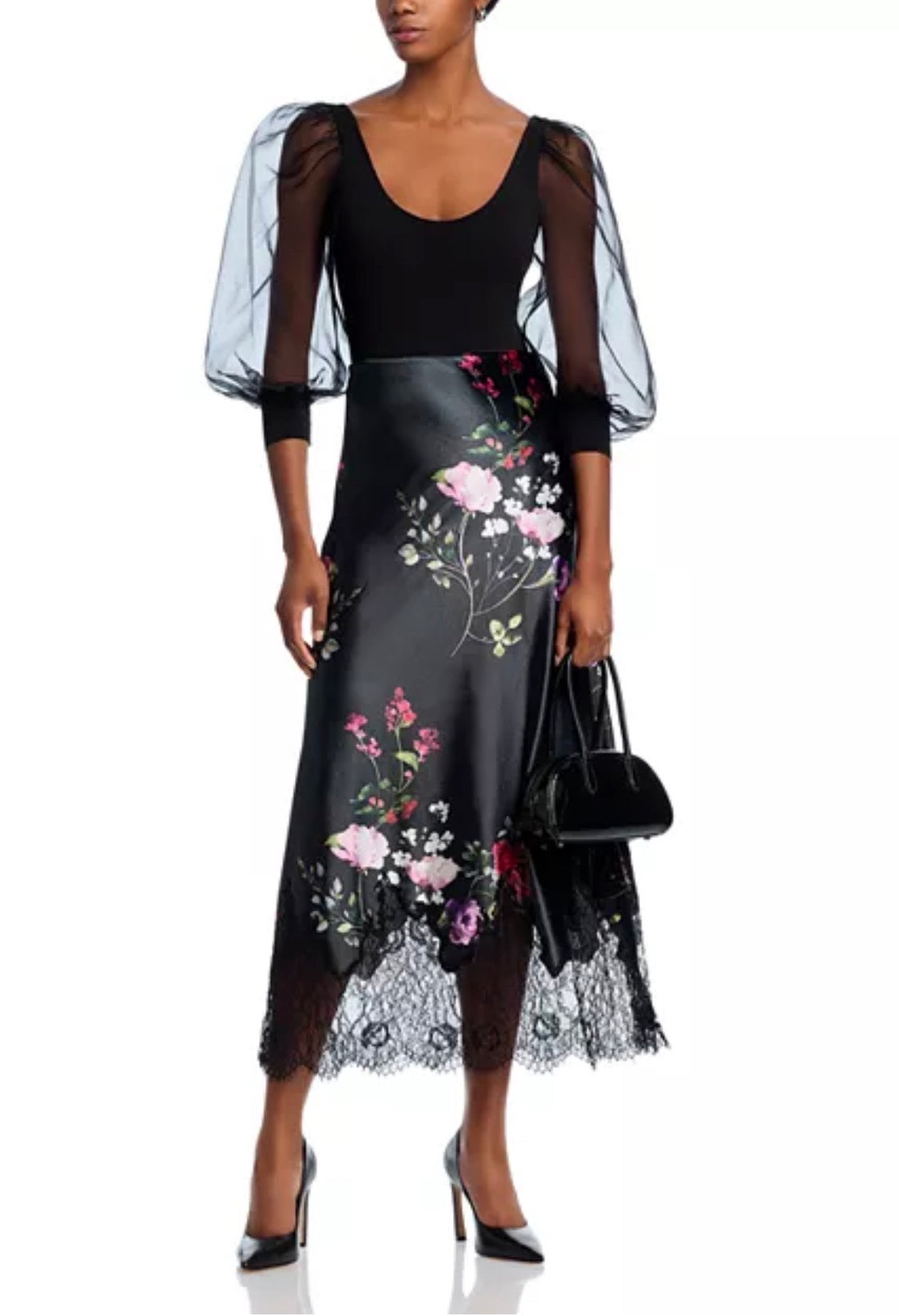 Alice and Olivia Alice and Olivia Maeve Floral Velvet Midi Slip Skirt