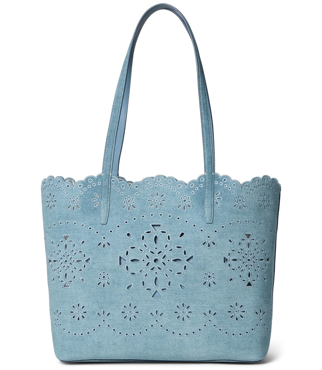 Do It All Spade Flower Perforated Denim Large Tote Bag
