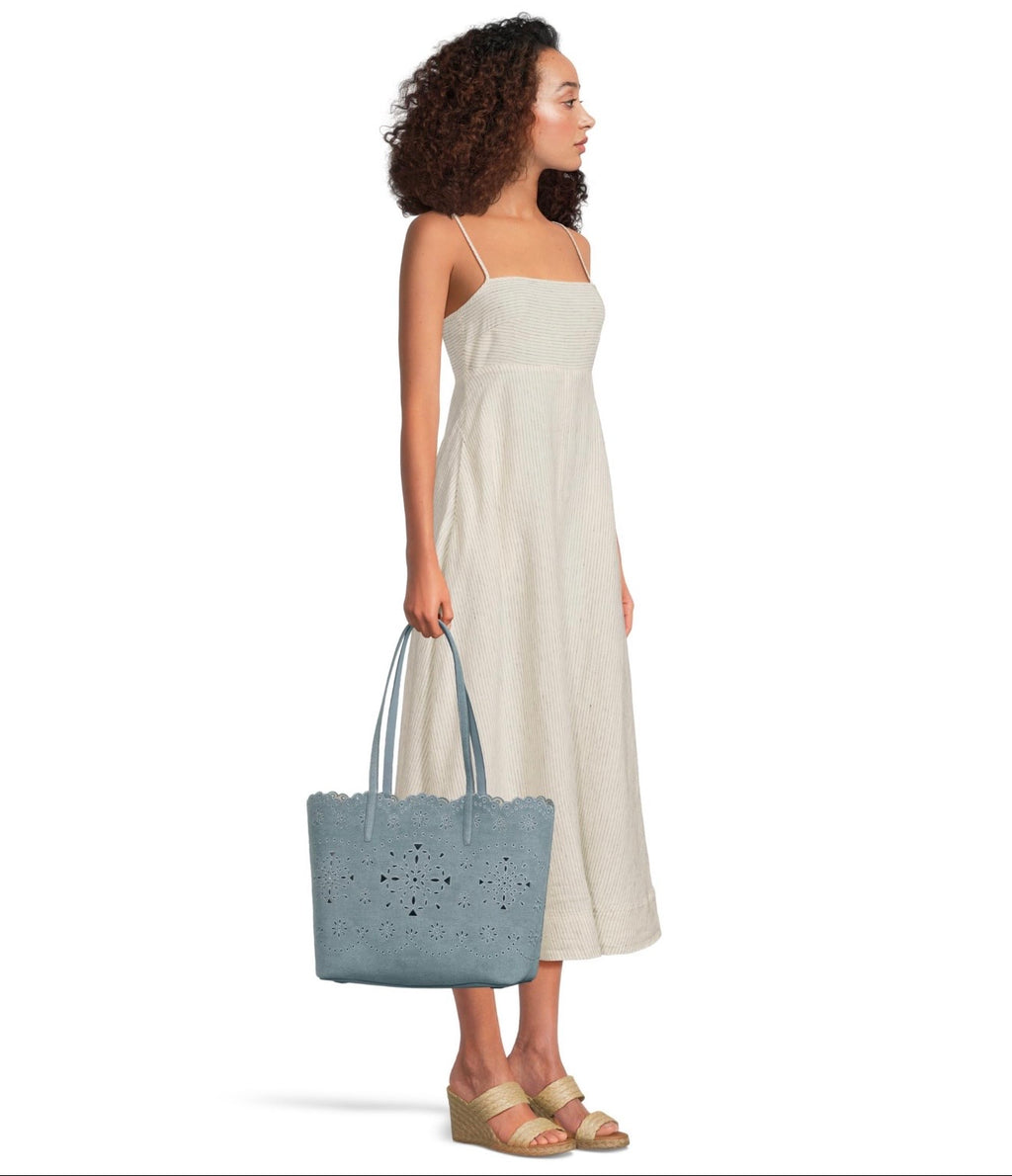 Do It All Spade Flower Perforated Denim Large Tote Bag