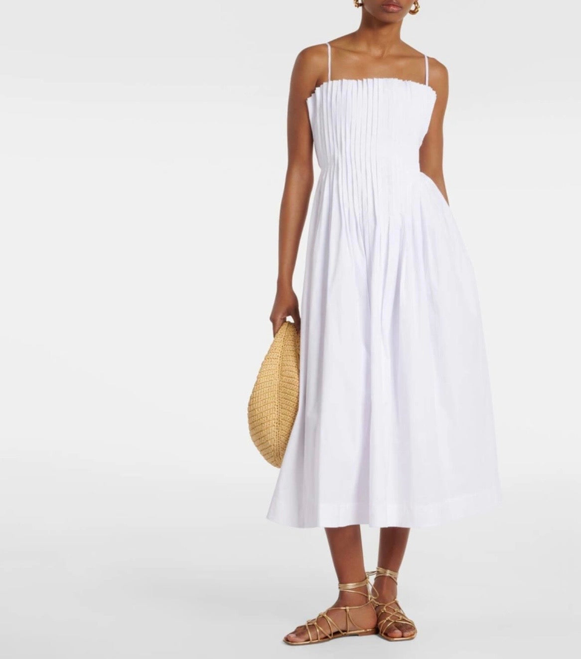 STAUD Bella Cotton Poplin Midi Dress