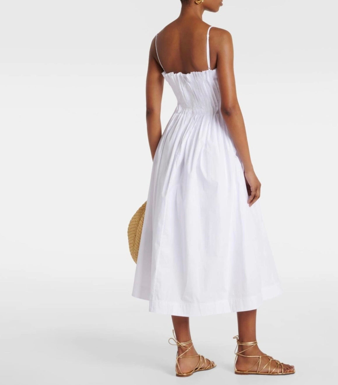 STAUD Bella Cotton Poplin Midi Dress