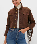 L'AGENCE Brown Koda Crop Fringe Jacket