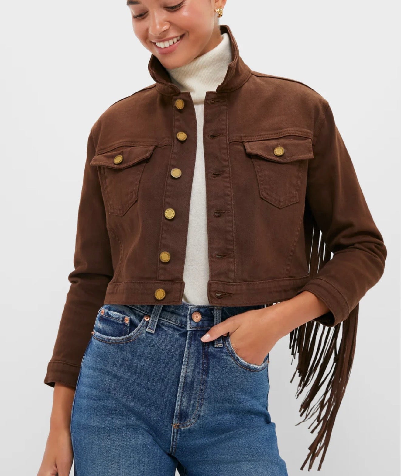 L'AGENCE Brown Koda Crop Fringe Jacket
