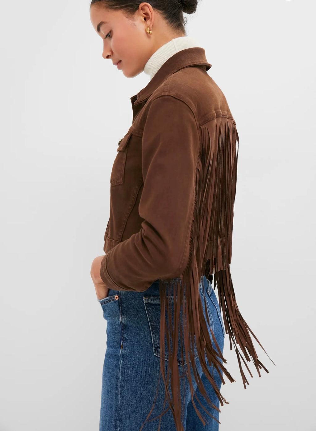L'AGENCE Brown Koda Crop Fringe Jacket