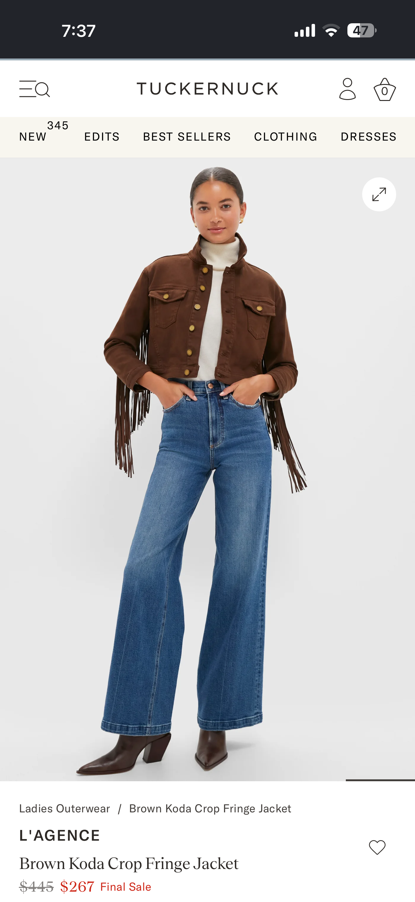 L'AGENCE Brown Koda Crop Fringe Jacket