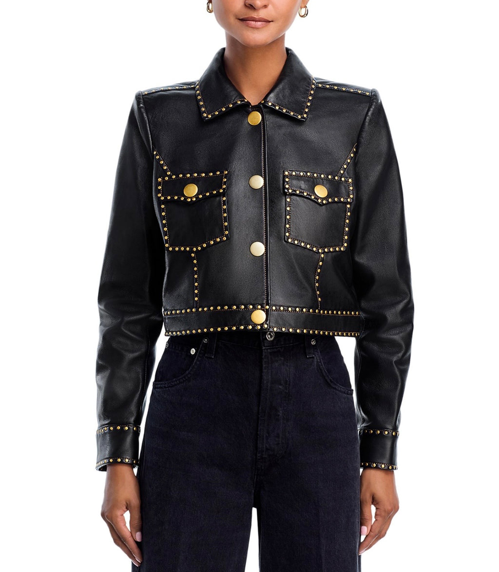 L'AGENCE Winsome Leather Crop Studded Jacket