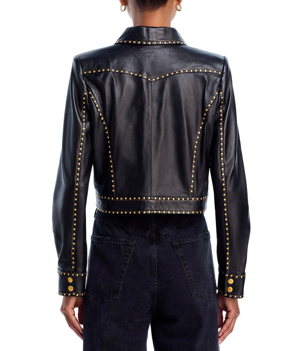 L'AGENCE Winsome Leather Crop Studded Jacket