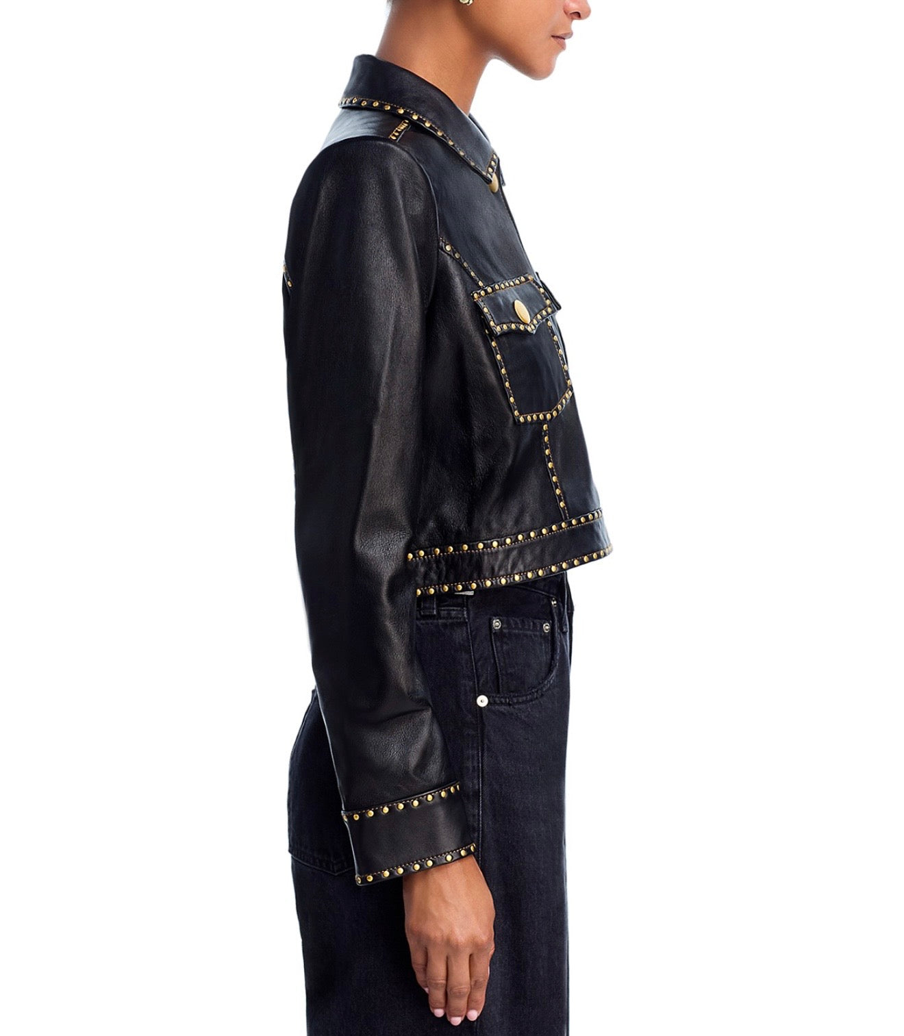 L'AGENCE Winsome Leather Crop Studded Jacket