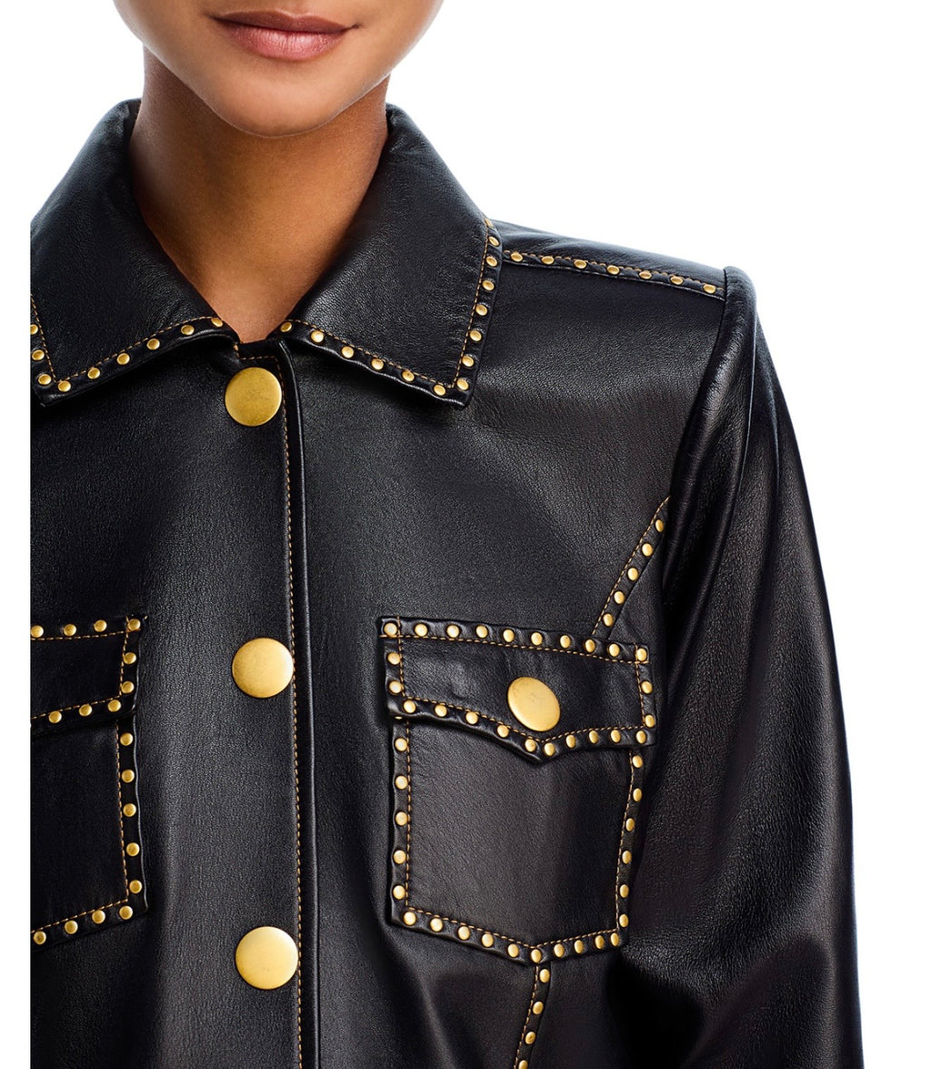 L'AGENCE Winsome Leather Crop Studded Jacket